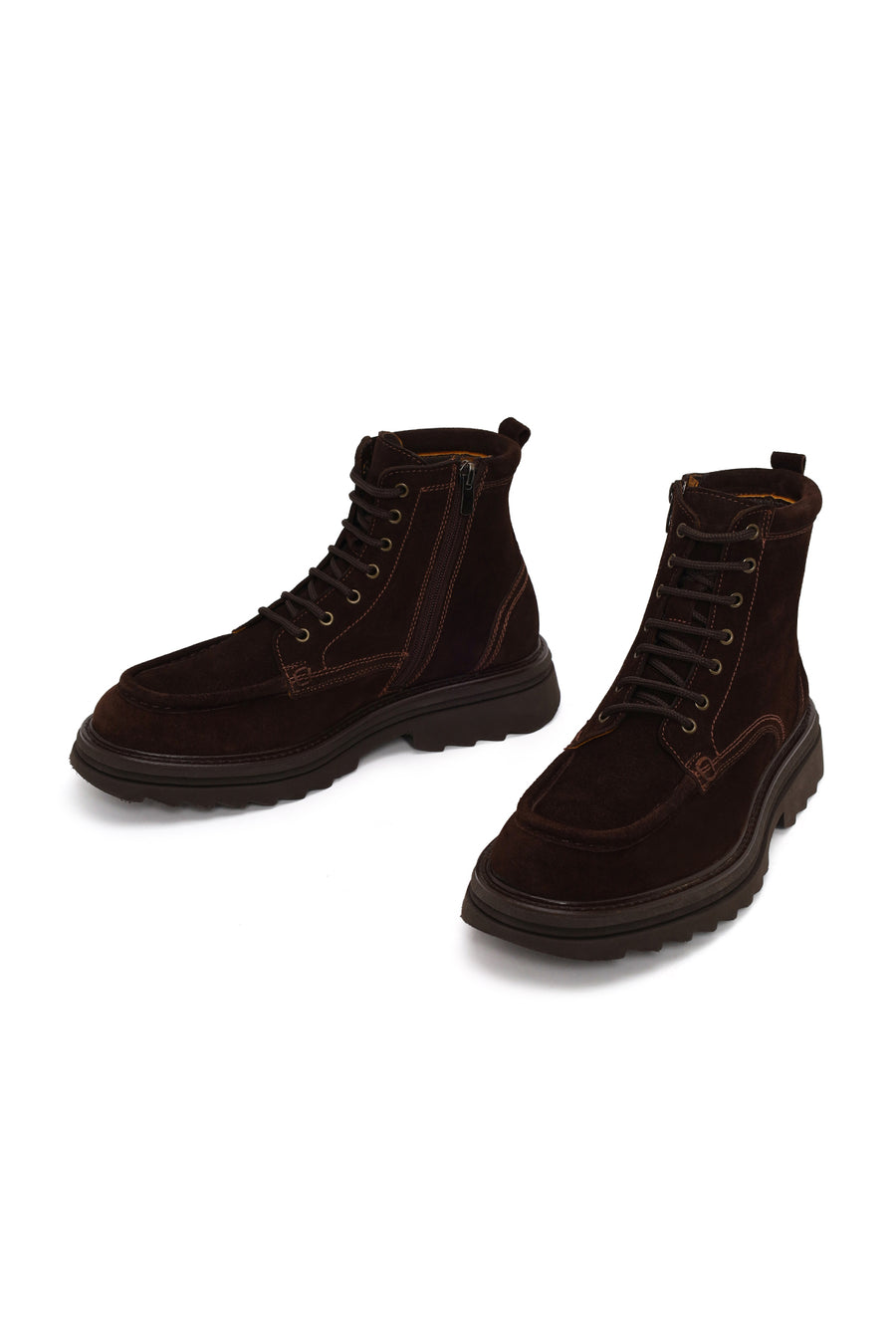 Male Brown Lace-Up Zip Closure Thick-Soled Suede Casual Boots