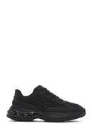 Men's Black Lace-Up Thick-Sole Fabric Sneakers | Derimod
