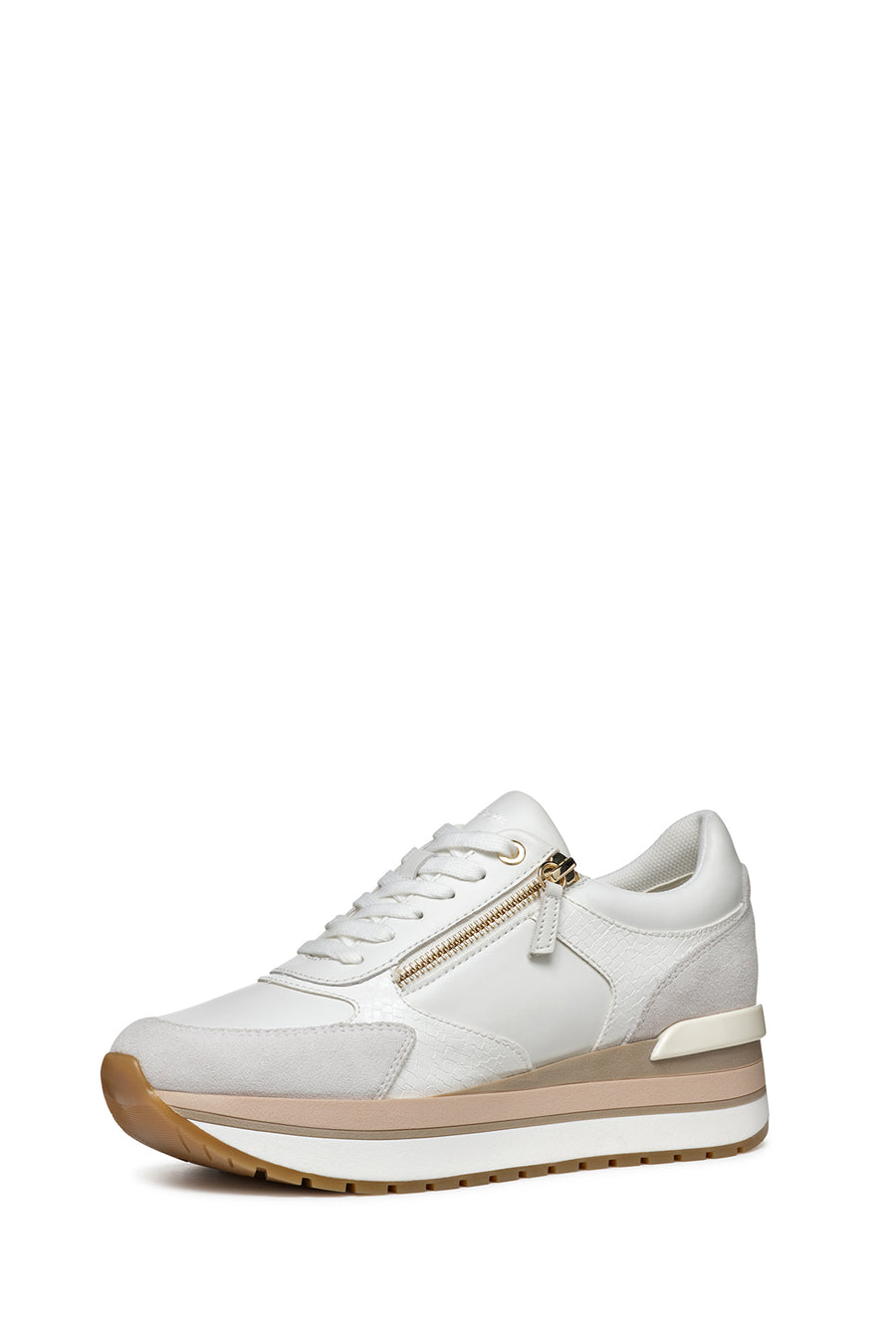 Geox Women's White New Kency Lace-Up Chunky Sole Sneaker