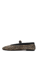 Women's Black Buckled Straw Leather Ballerinas | Derimod