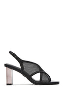 Women's Black Fabric Sandals with Thick Heels and Ankle Buckle | Derimod