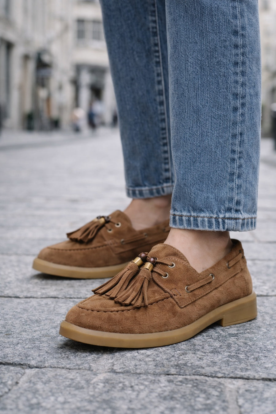 Kadın Taba Püsküllü Süet Deri Loafer