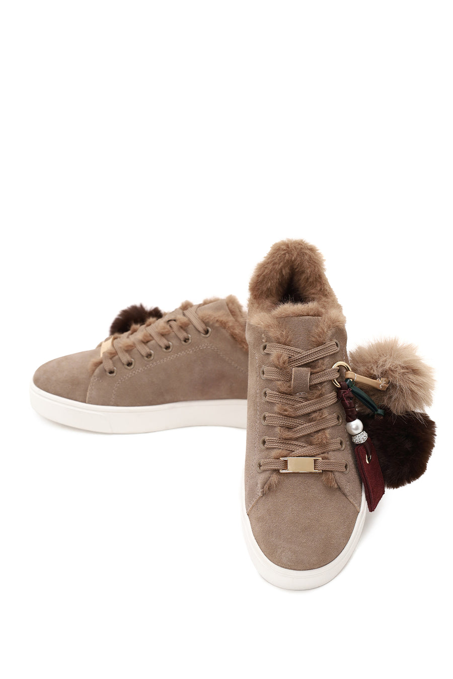 Woman Mink Lace-Up Charm Suede Teddy Leather Sneaker