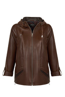 Selia Woman Brown Hooded Leather Coat | Derimod