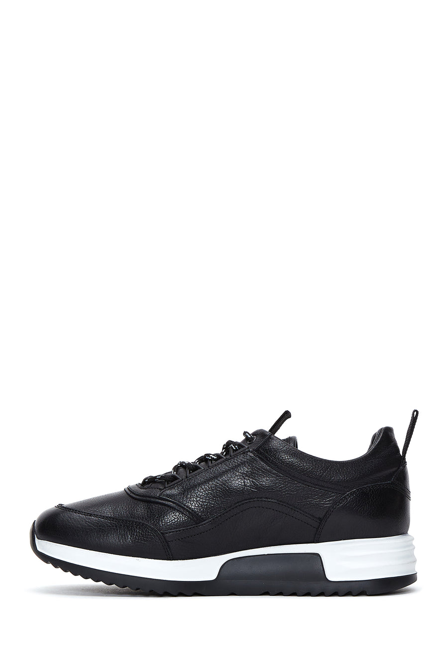 Men's Black Leather Thick Soled Sneaker