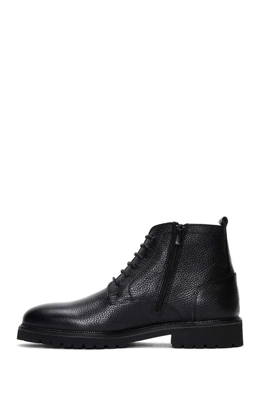 Men's Black Lace-Up Leather Zippered Casual Boots