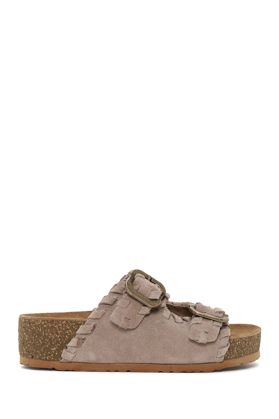 Woman Beige Double-Buckle Thick-Soled Suede Slipper 26SFD181210 | Derimod