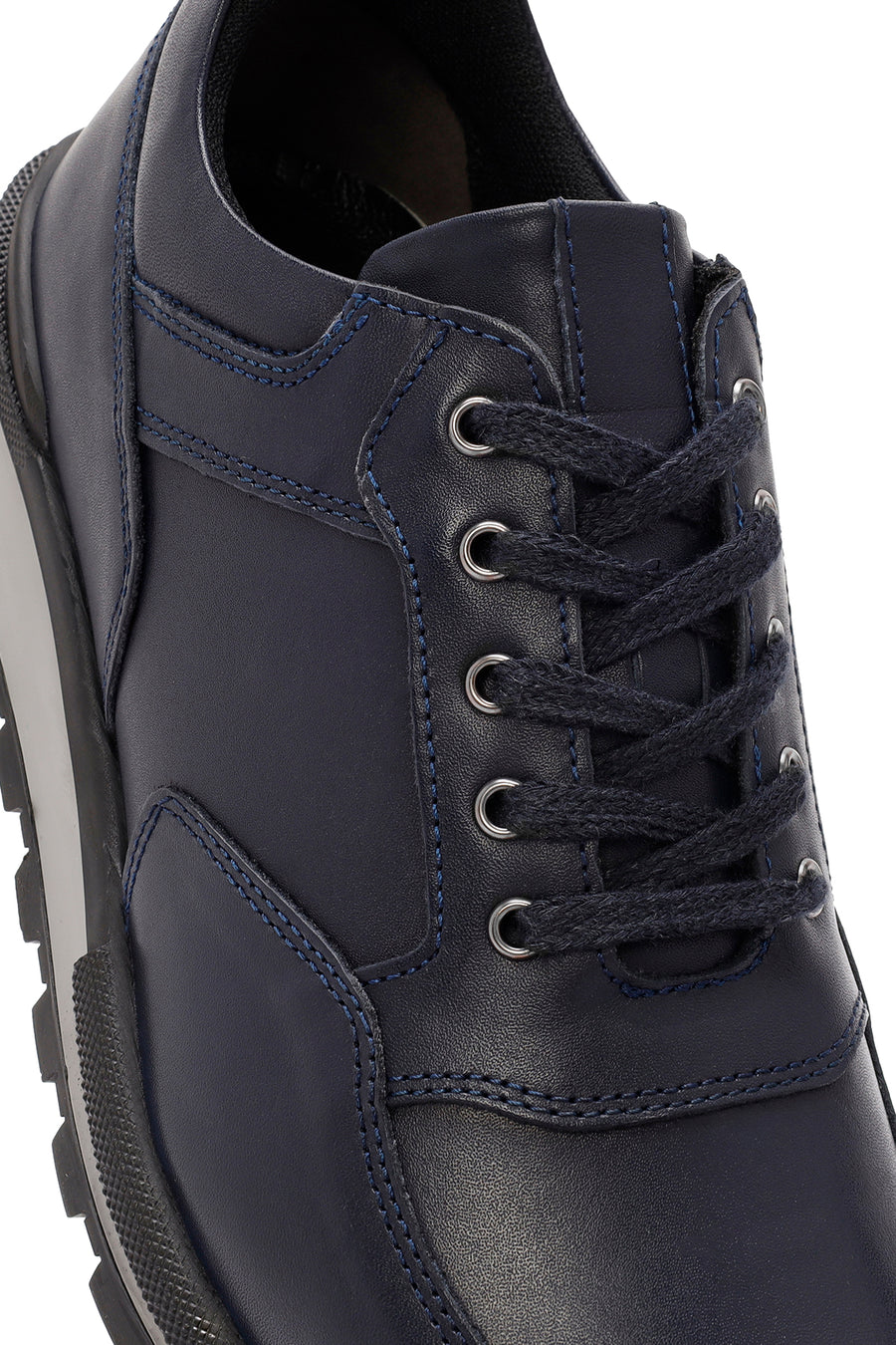 Men's Navy Blue Lace-up Leather Casual Sneaker