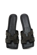 Women's Black Stone Flat Slippers | Derimod