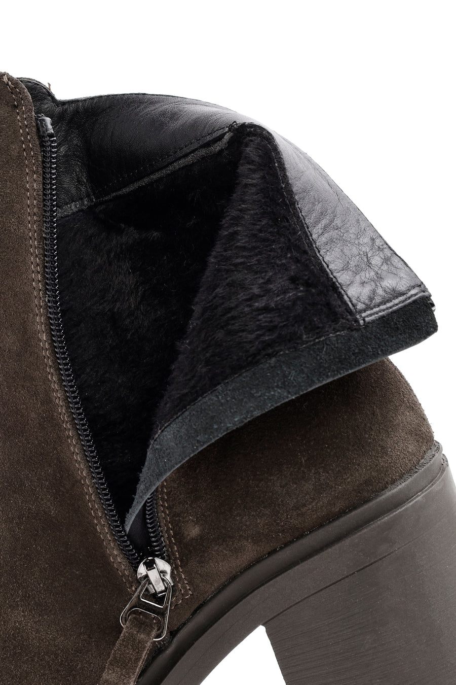 Women's Brown Heeled Zippered Suede Leather Boots