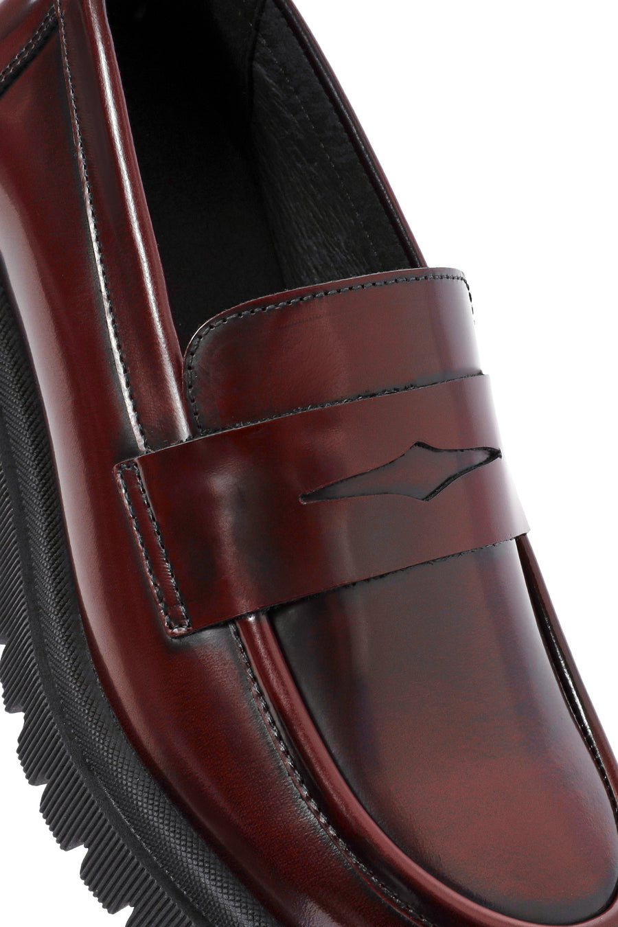 Women's Burgundy Thick-Soled Leather Loafer