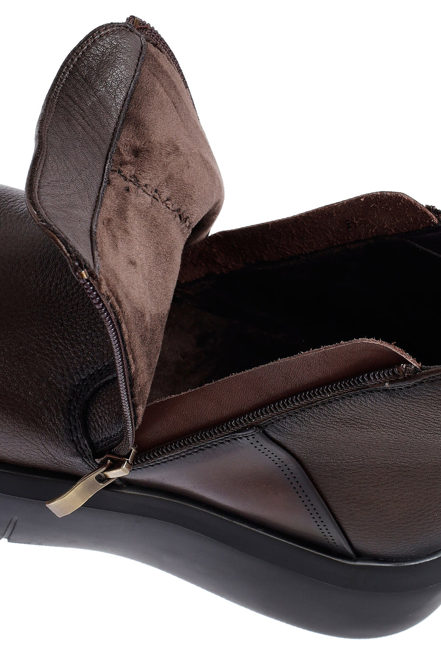 Male Brown Zip Closure Thick-Soled Leather Boots