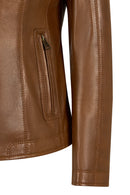 Martha Woman Camel Short Leather Jacket | Derimod