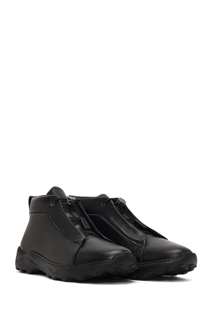 Men's Black Lace-Up Thick-Soled Leather Casual Boot