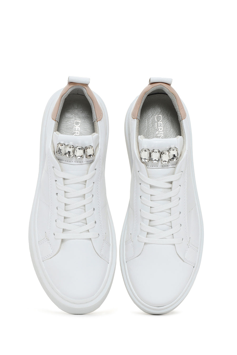 Women's White Laced Leather Sneaker with Accessory Detail