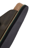 Men's Khaki Buckled Nubuck Leather Slippers | Derimod