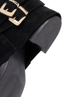 Woman Black Chunky Heel Suede Leather Boat | Derimod