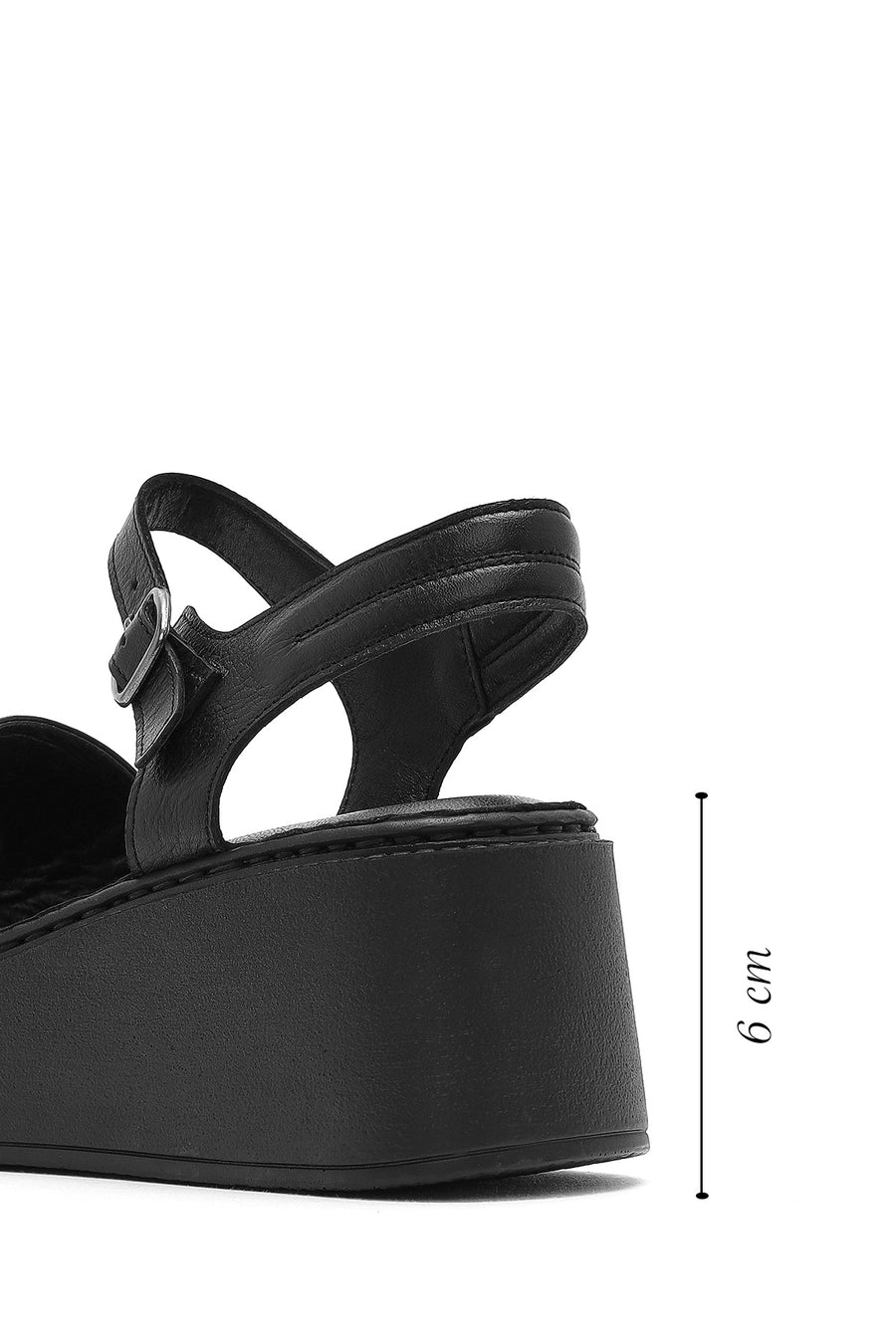 Women's Black Thick Soled Leather Comfort Sandals