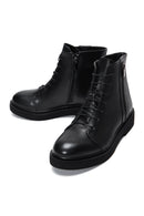 Women's Black Leather Zippered Boots | Derimod