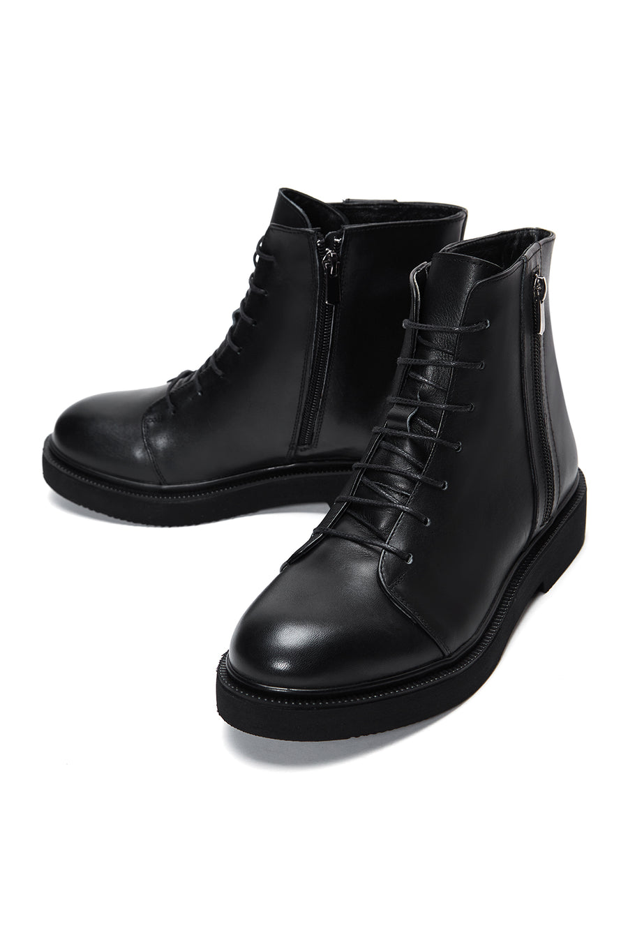 Women's Black Leather Zippered Boots