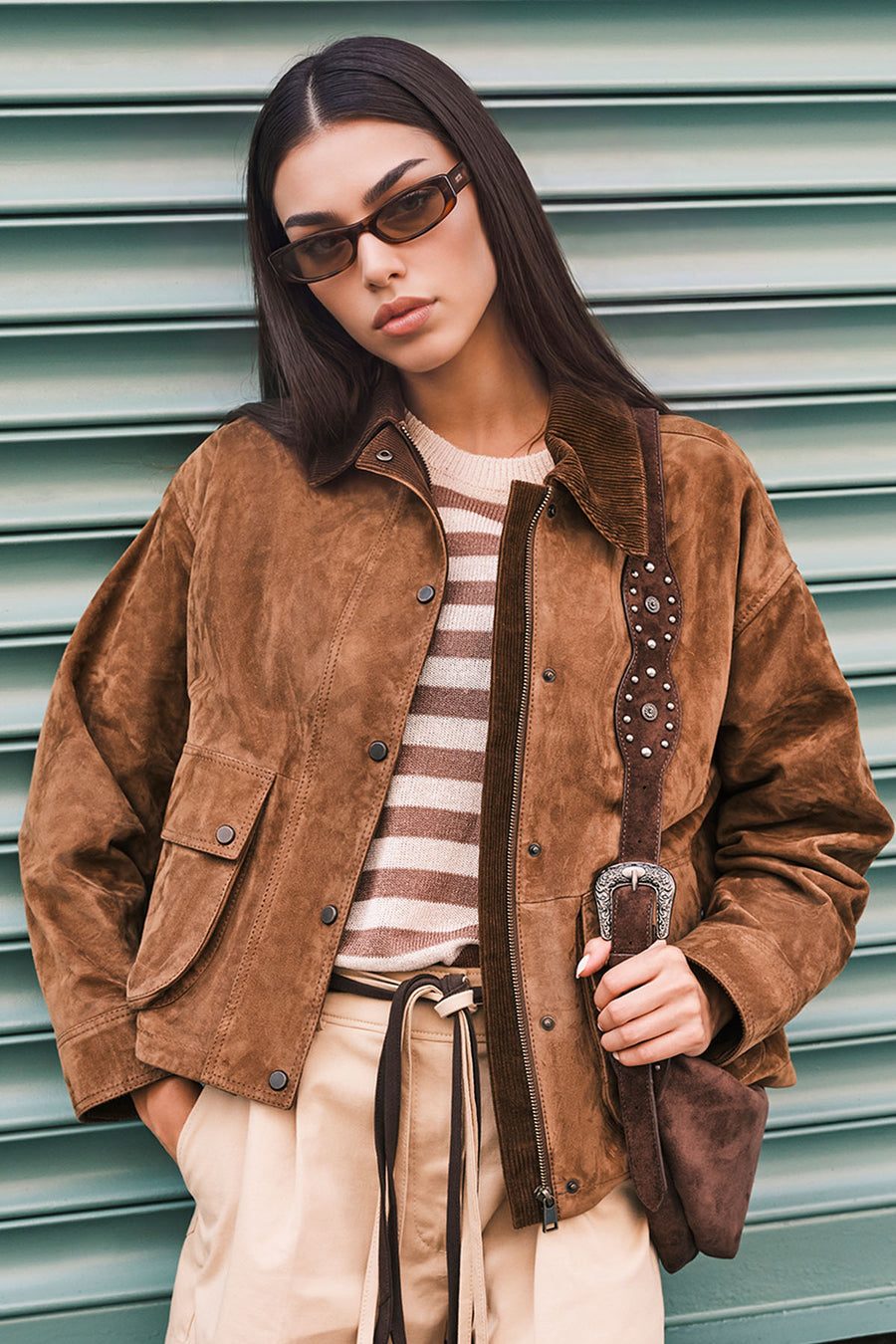 Freedom Woman Camel Oversize Suede Leather Jacket