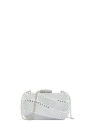 Women's Silver Long Chain Strap Stone Mini Box Evening Bag | Derimod