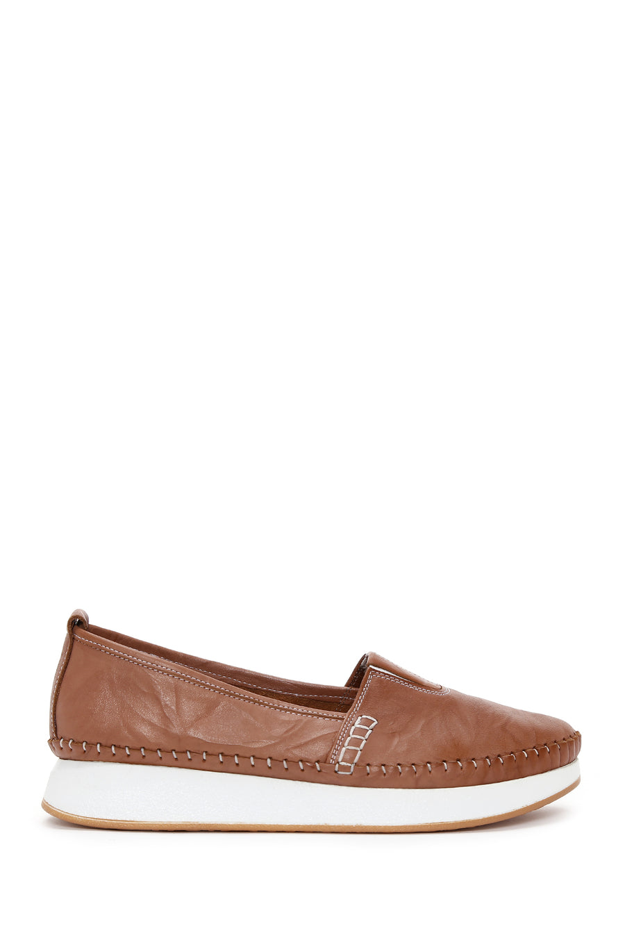 Women's Tan Thick Soled Leather Comfort Loafer 25SFD332318 | Derimod