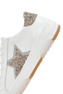 Women's White Lace-Up Stoned Leather Sneakers | Derimod