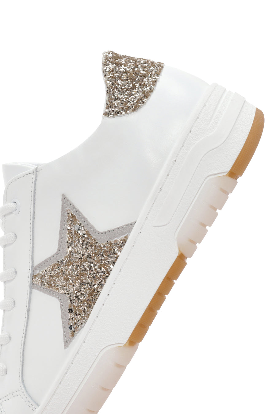 Women's White Lace-Up Stoned Leather Sneakers