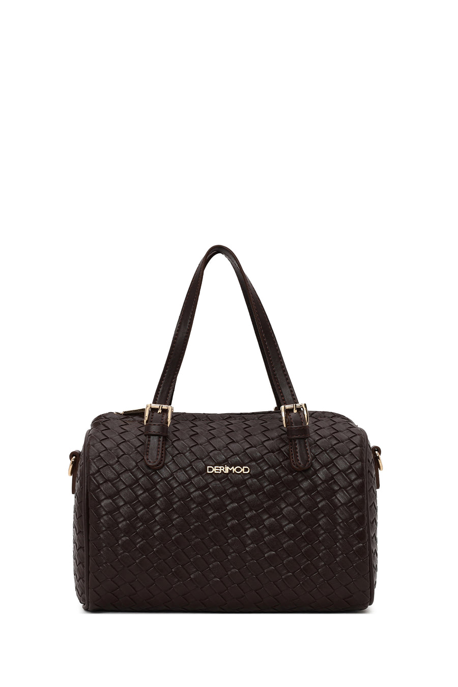 Woman Brown Long-Strap Knitted Shoulder Bag
