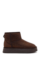 Woman Brown Thick-Soled Embellished Leather Teddy Boots | Derimod