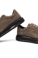 Erkek Vizon Bağcıklı Kalın Tabanlı Süet Deri Sneaker | Derimod