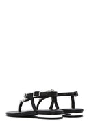 Women's Black Stone Toe-Post Sandals | Derimod
