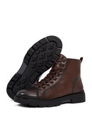 Male Brown Zip Closure Leather Casual Boots | Derimod