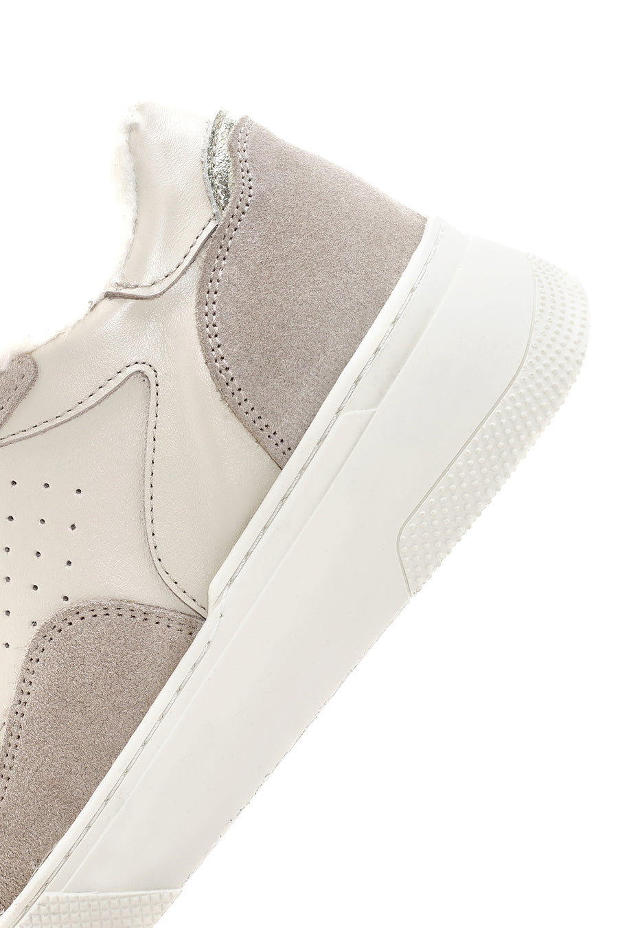Women's Beige Thick Sole Fur Leather Sneaker