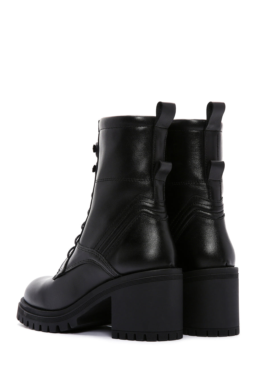 Women's Black Leather Zippered Heeled Boots
