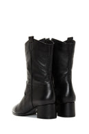 Women's Black Leather Cowboy Heeled Boots | Derimod