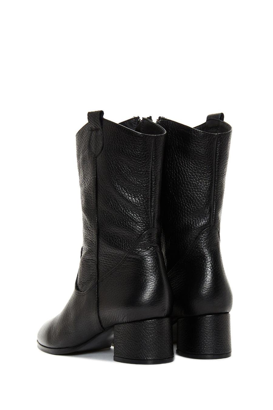 Women's Black Leather Cowboy Heeled Boots