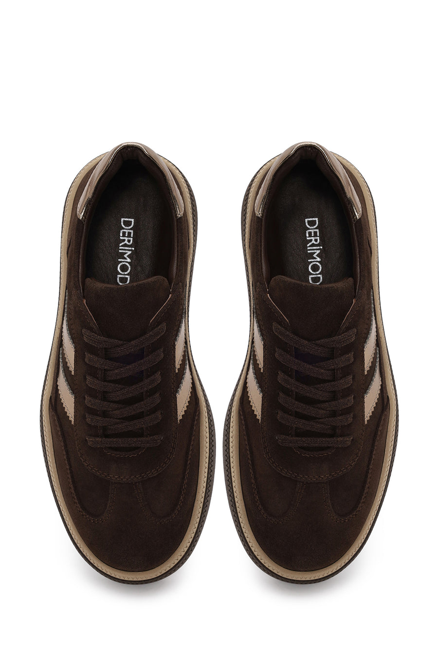 Kadın Kahverengi Bağcıklı Kalın Tabanlı Süet Deri Sneaker