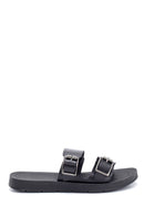 Women's Black Double Buckle Open Back Flat Slippers | Derimod