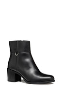 Geox Women's Black New Asheel Zippered Thick Heel Leather Boots | Derimod