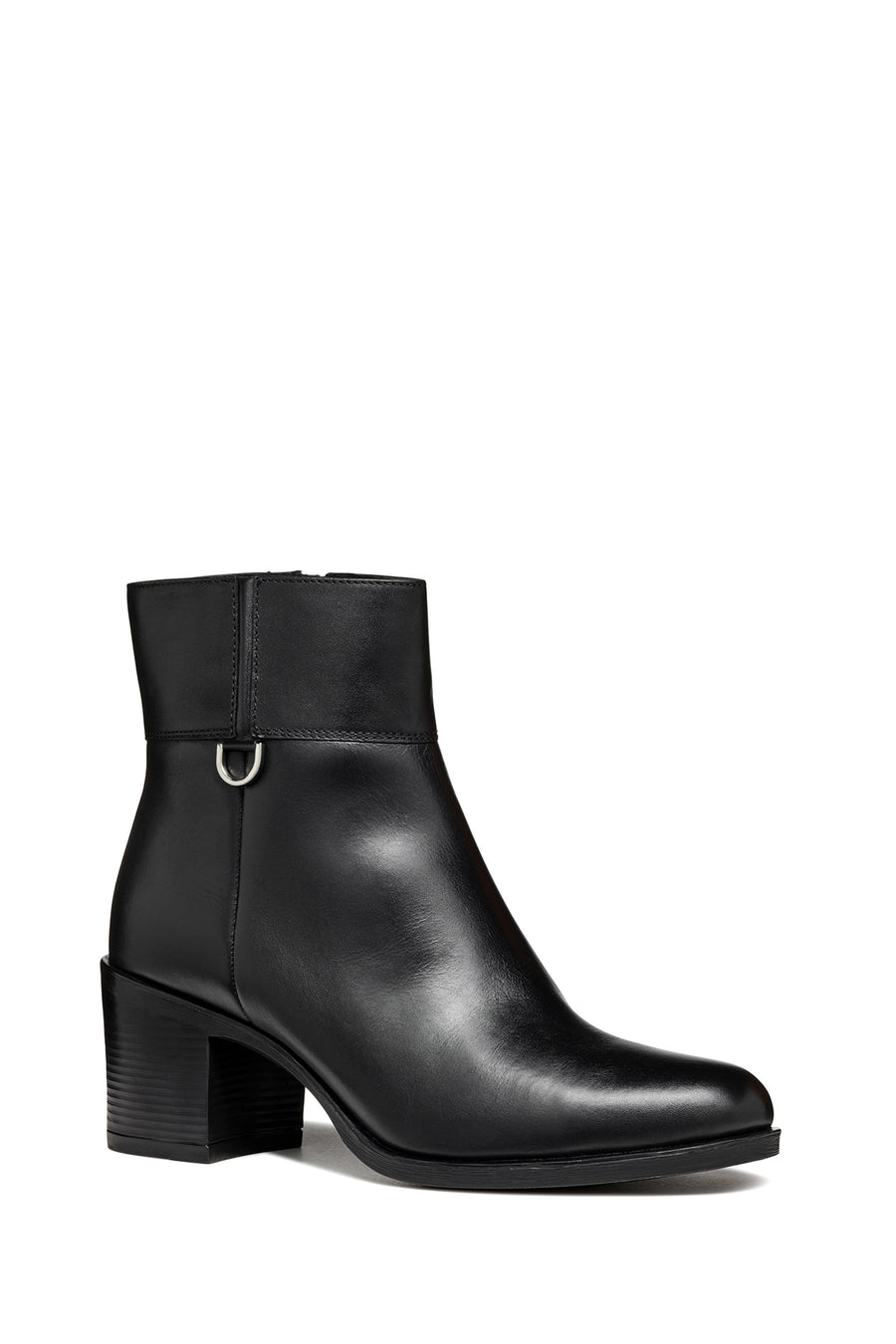 Geox Women's Black New Asheel Zippered Thick Heel Leather Boots