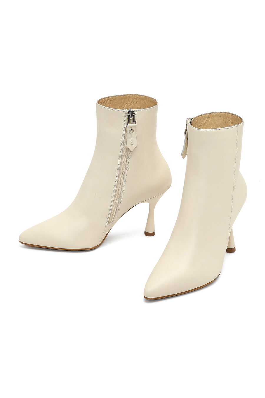 Woman Cream Zippered Thin Heel Leather Boat