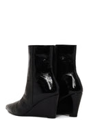 Woman Black Zip Closure Wedge Heel Leather Boots | Derimod
