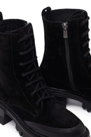 Woman Black Zip Closure Chunky-Heeled Suede Combat Boots | Derimod