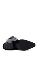 Women's Black Buckled Thick Heeled Leather Boot | Derimod