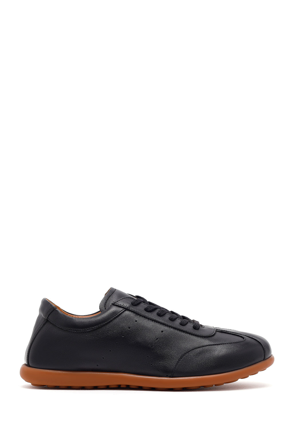 Erkek Siyah Bağcıklı Deri Sneaker