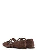 Women's Mink Double Buckle Suede Leather Ballet Flat | Derimod