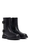 Woman Black Zippered Leather Boat | Derimod