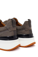 Erkek Gri Bağcıklı Kalın Tabanlı Nubuk Deri Casual Sneaker | Derimod